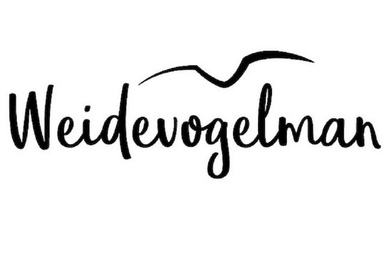 Text logo "Weidevogelman" with flying bird silhouette