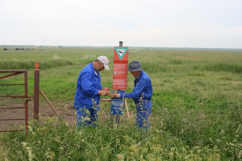 Installation of an information sign about project measures and their funding. Photo: NLWKN